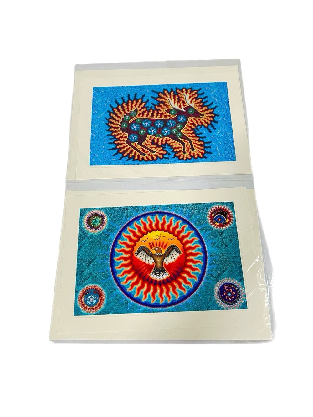 Arte Huichol Hand Made Hand Painted Unique Art 2 Postcards Deer Eagle NEW
